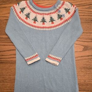 Mini Boden Teal Christmas Tree Sweater Dress - Size 6-7 - Girls